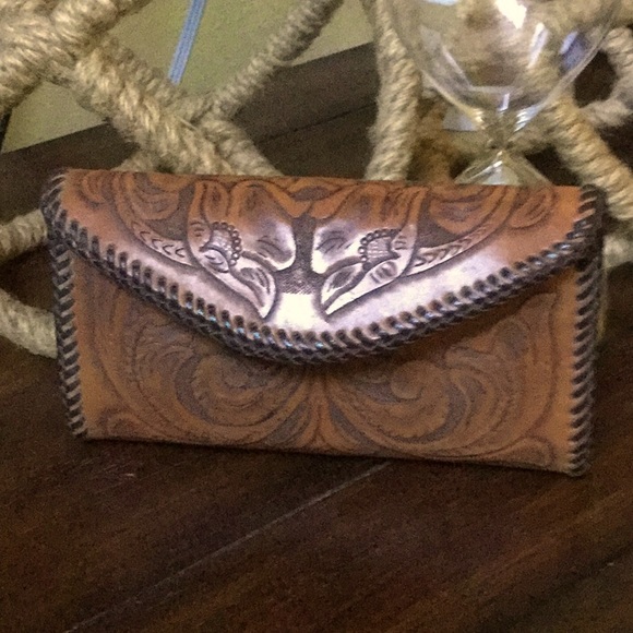 Handbags - OOAK handmade tooled leather wallet check book rodeo cowgirl boho western